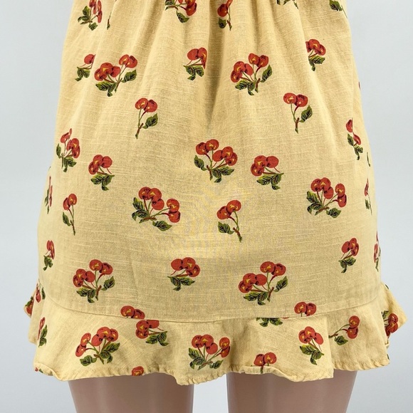 Urban Outfitters Magpie Yellow Cherry Off The Shoulder Cotton Mini Dress - Picture 9 of 12